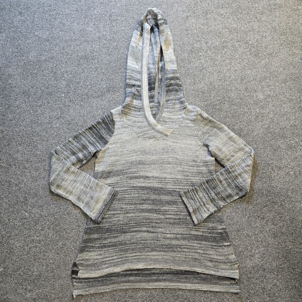 Prana Sweater Womens Size XS Black Gray Striped Hoodie Knit Long Sleeve Comfort - Picture 1 of 9